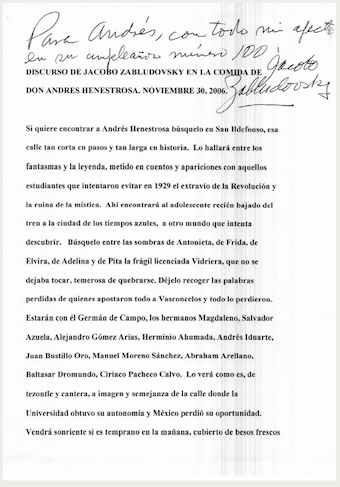 Discurso de Jacobo Zabludovsky en la comida de Don Andrés Henestrosa*